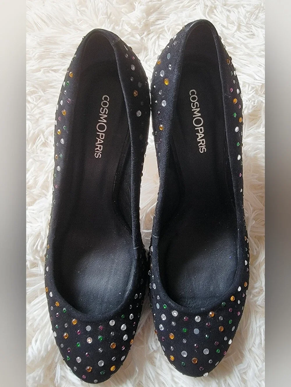 Julya Noir Rhinestone Heels by French footwear, COSMOPARIS-sz 36